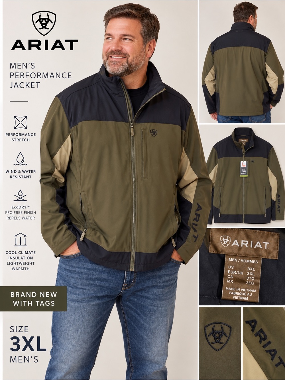 Ariat Men's Performance Jacket in Olive, Black & Tan